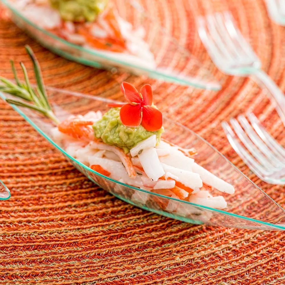 100 Diamond Seagreen 5" Plastic Canoe Dish and 100 Silver Plastic 4" Mini Forks