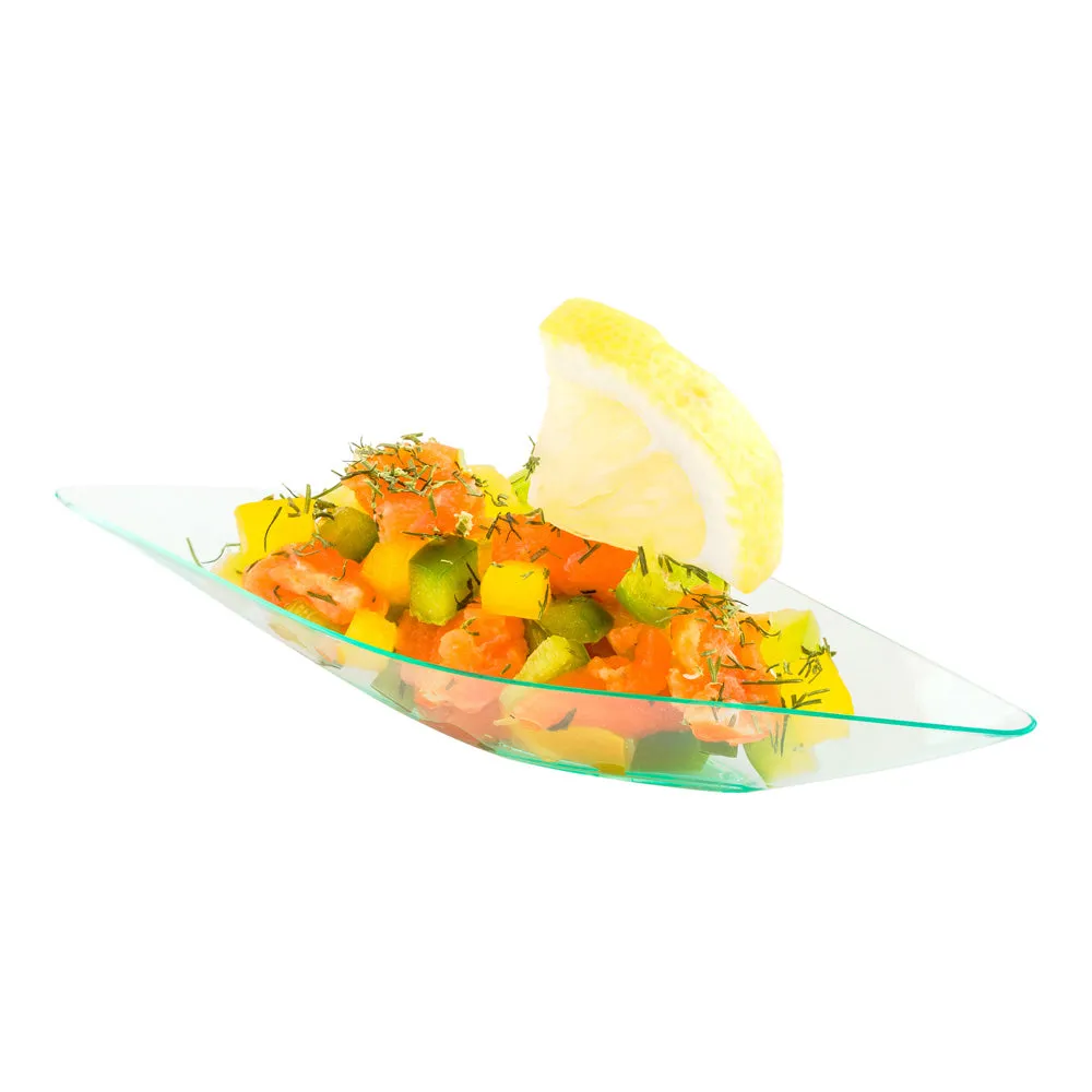 100 Diamond Seagreen 5" Plastic Canoe Dish and 100 Silver Plastic 4" Mini Forks