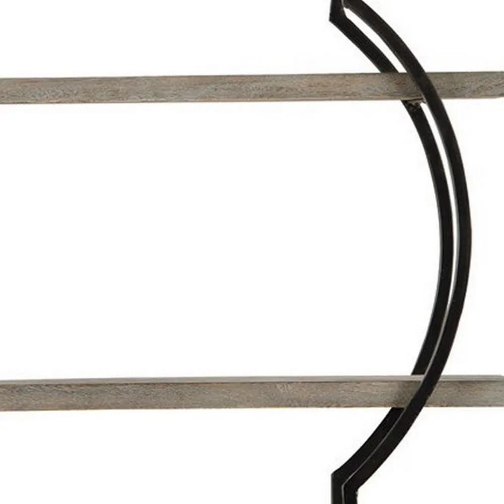 2 Tier Wooden Wall Shelf with Quatrefoil Design Open Metal Frame, Black By Casagear Home