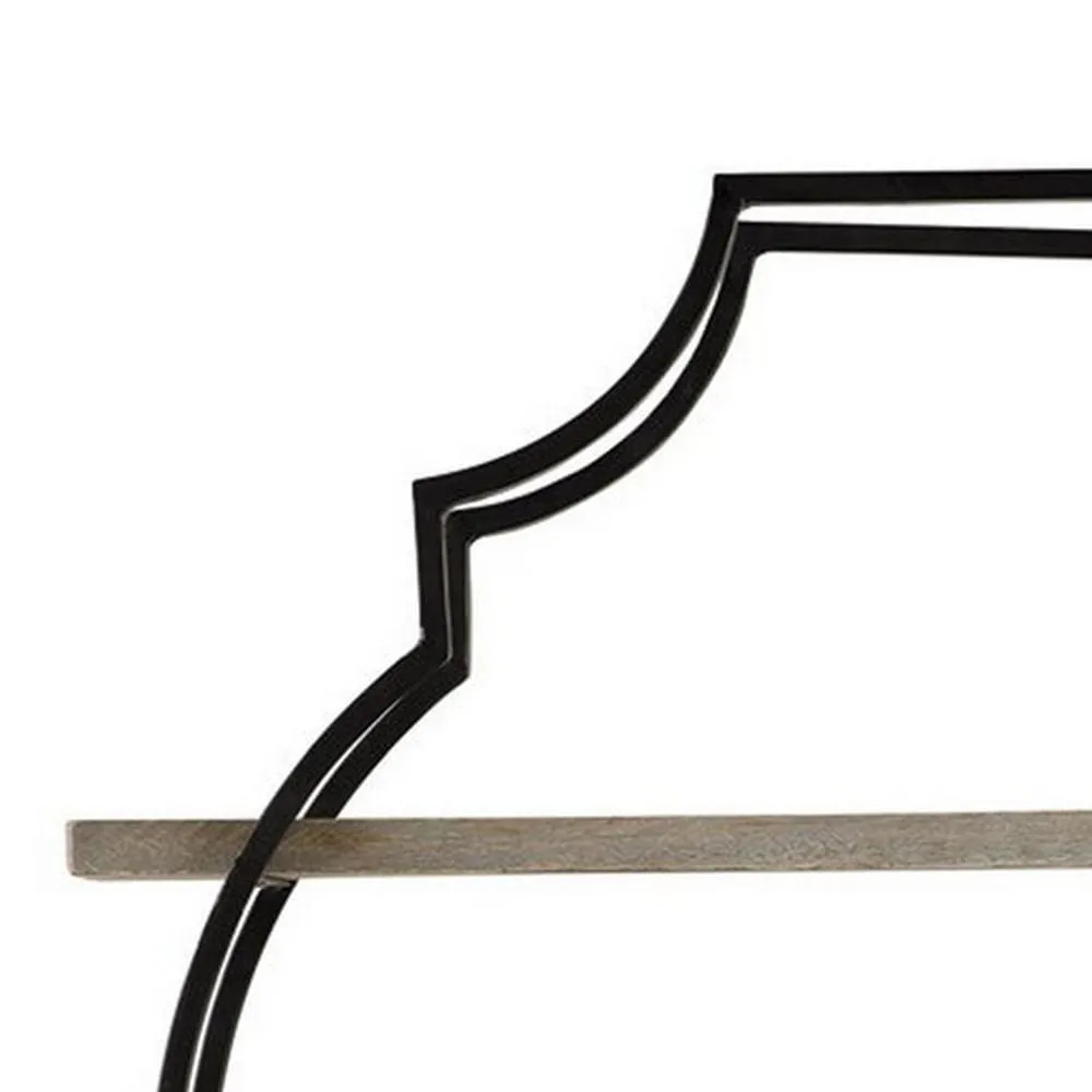2 Tier Wooden Wall Shelf with Quatrefoil Design Open Metal Frame, Black By Casagear Home