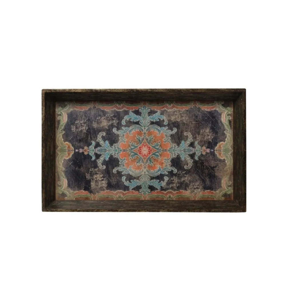 25 Inch Wood Tray, Vintage Style, Distressed Brown Wood Frame, Set of 2 By Casagear Home