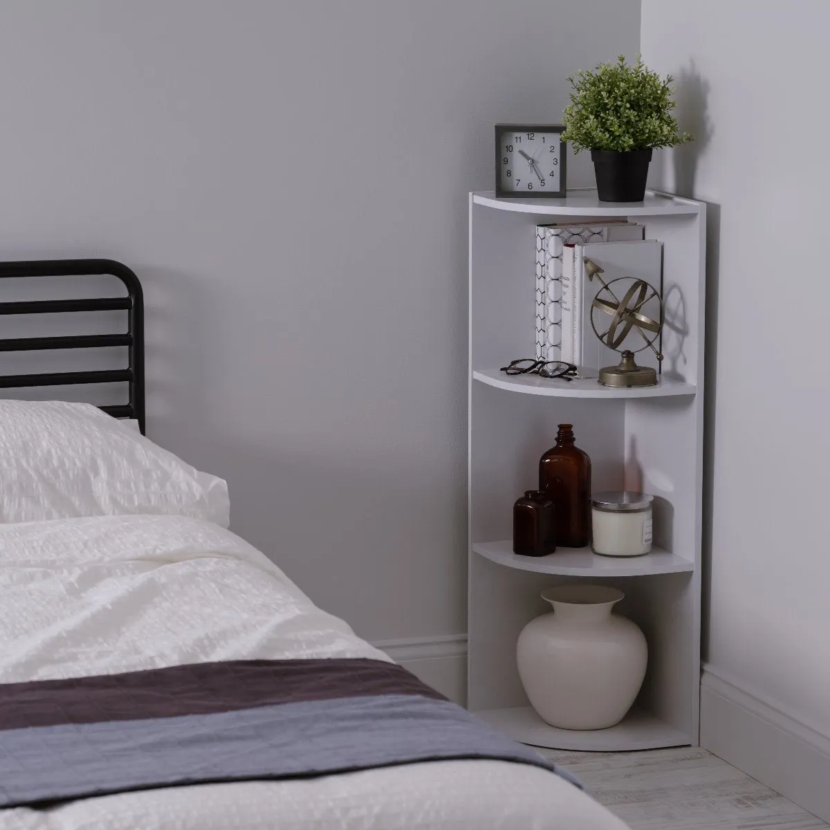 3-Tier Corner Curved Shelf Organizer, White
