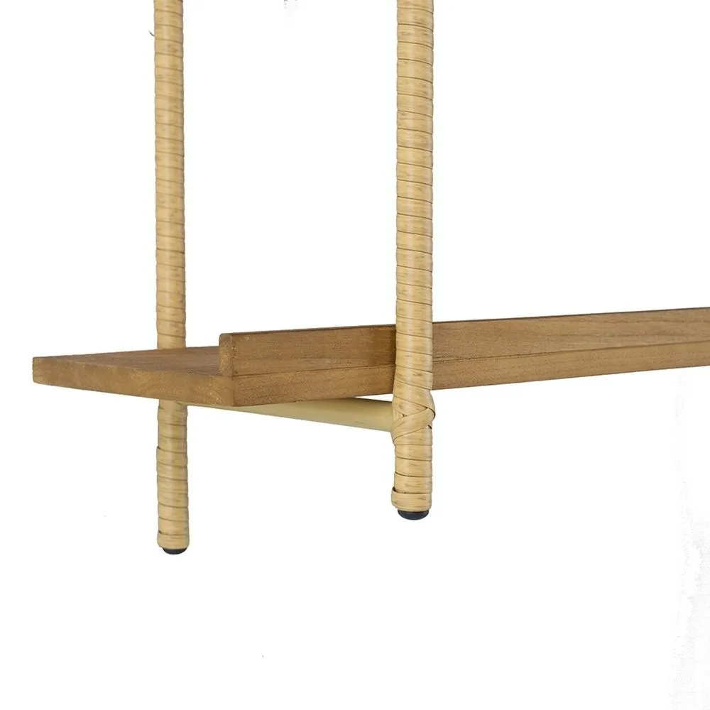 36 Inch Modern Wood Two Tier Shelf, Rattan Braiding, Brown, Gold By Casagear Home