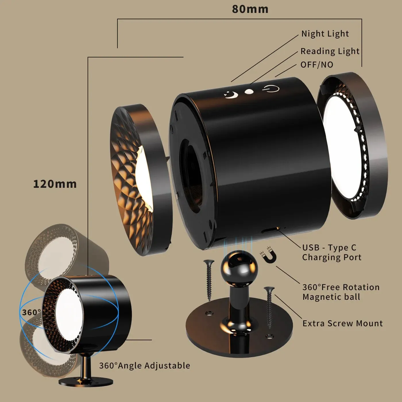 360 Rotatable Led Wall Lamp with Touch Control and Remote