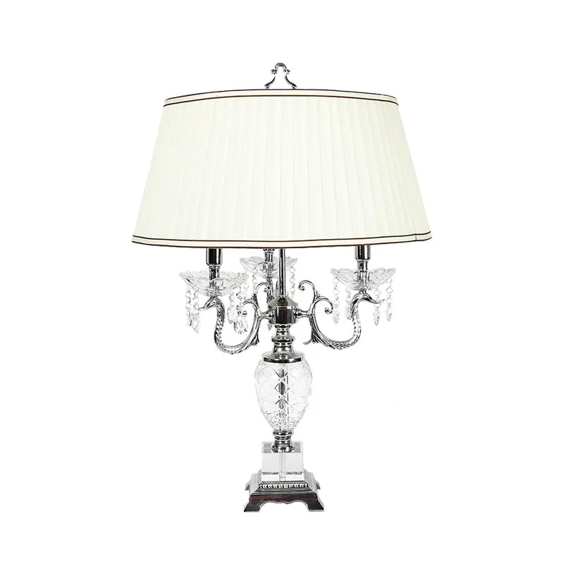 4 Lights Nightstand Lamp - Countryside Swooping Arm Crystal Table Light in White