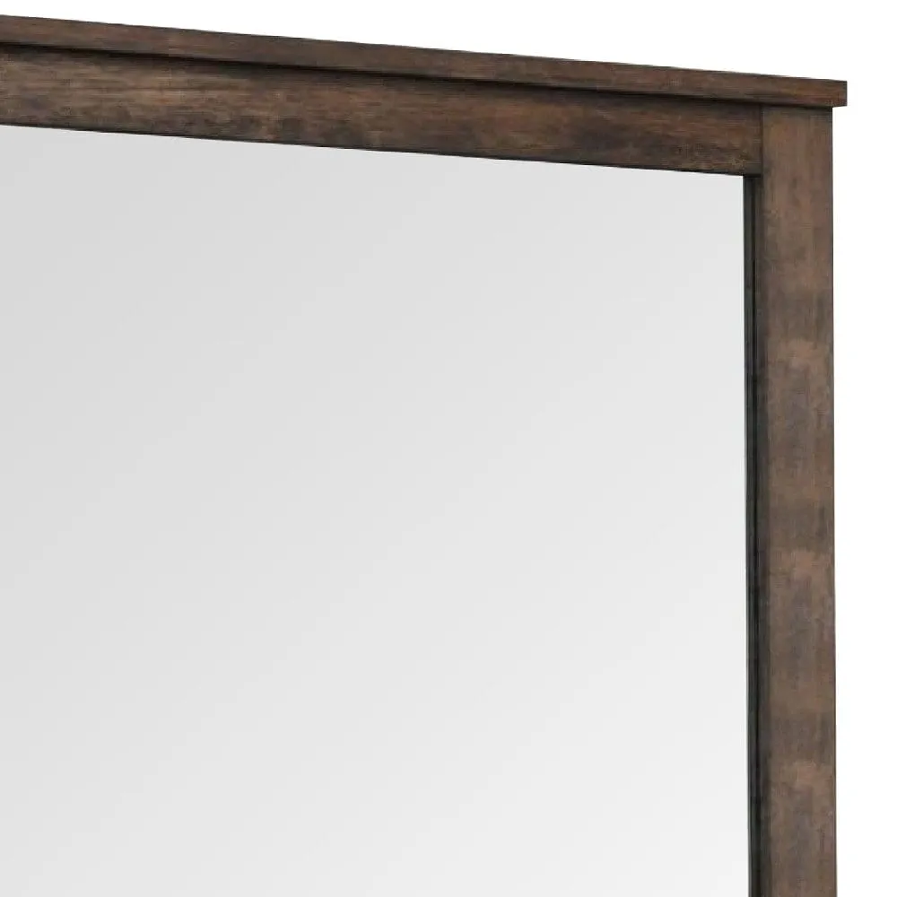 41 Inch Wood Portrait Mirror, Beveled Trim Top, Wood Grain, Oak Brown By Casagear Home