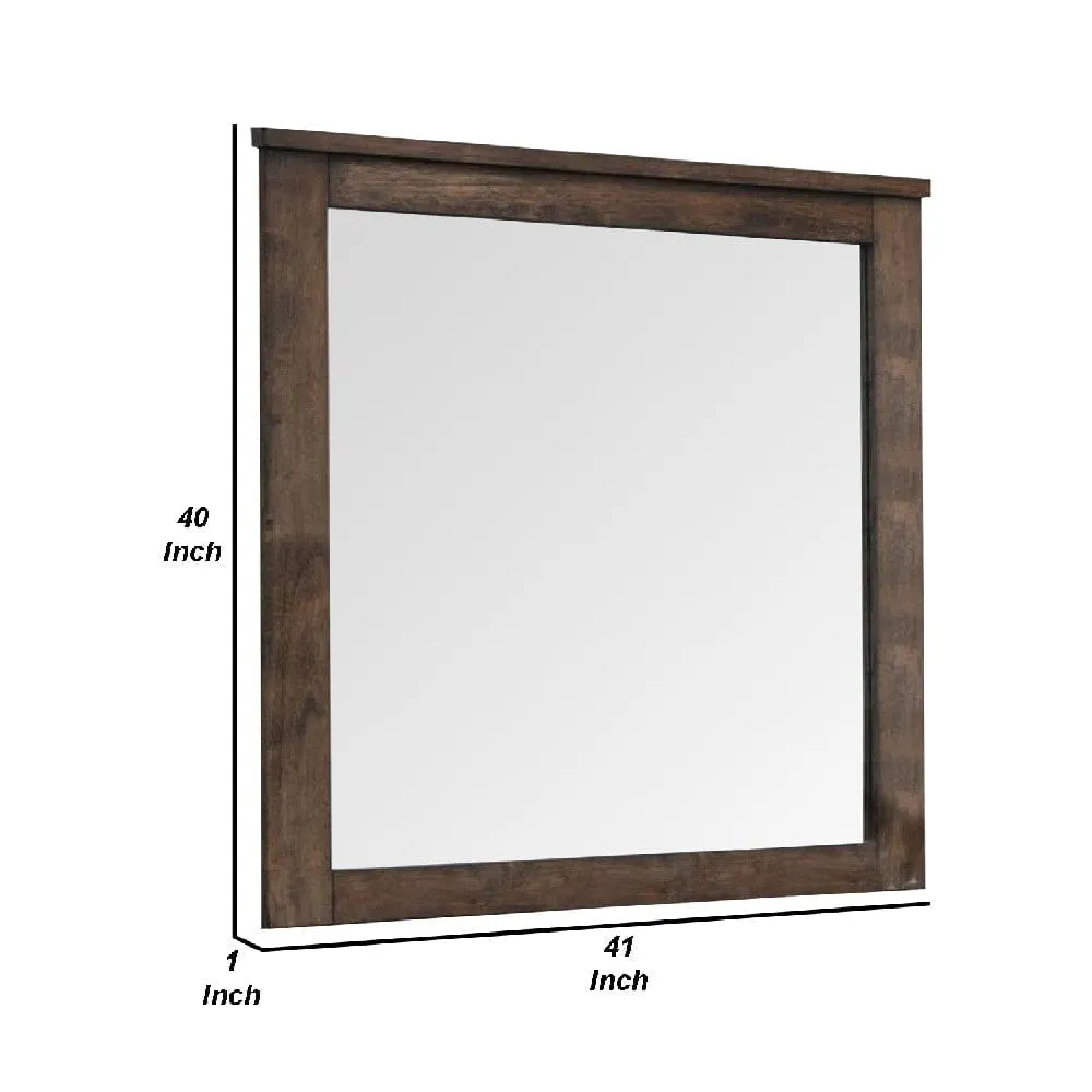 41 Inch Wood Portrait Mirror, Beveled Trim Top, Wood Grain, Oak Brown By Casagear Home