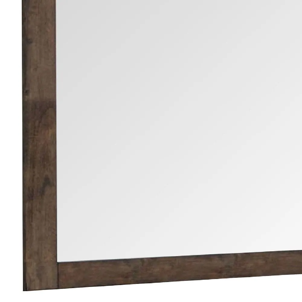 41 Inch Wood Portrait Mirror, Beveled Trim Top, Wood Grain, Oak Brown By Casagear Home