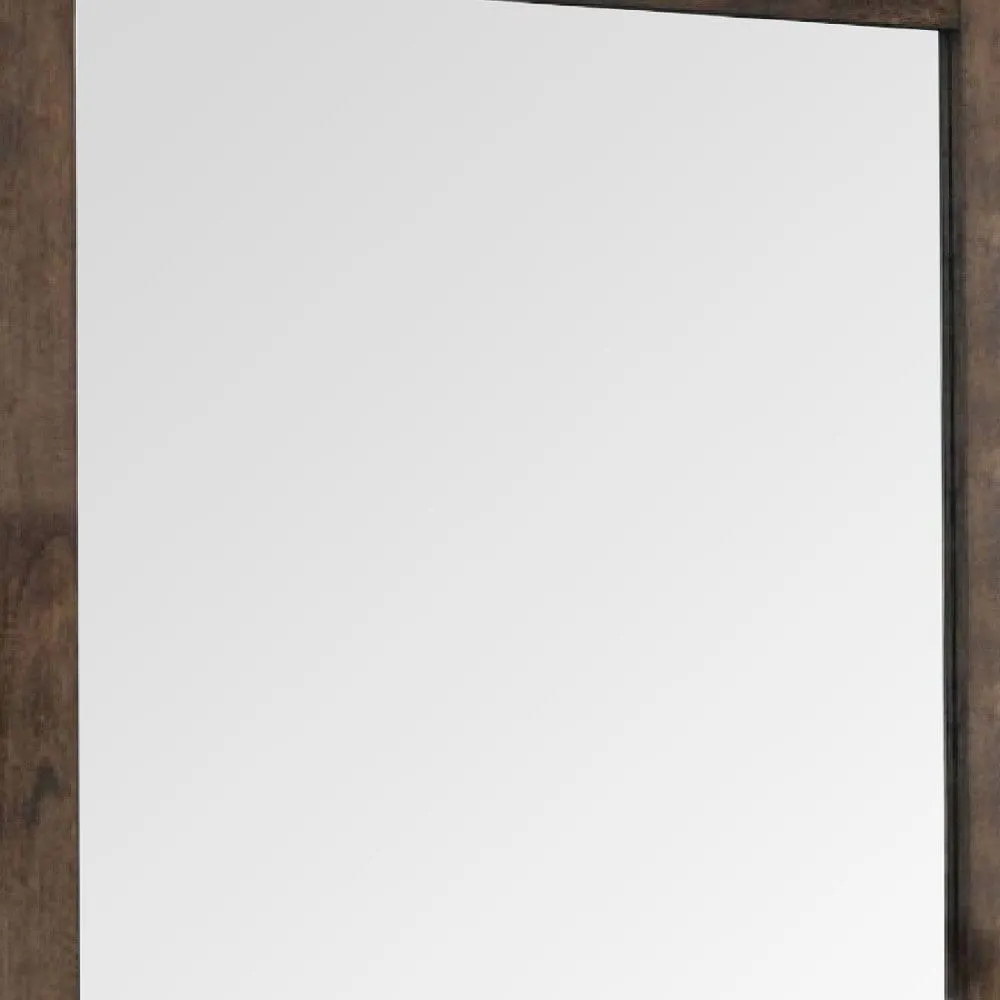 41 Inch Wood Portrait Mirror, Beveled Trim Top, Wood Grain, Oak Brown By Casagear Home