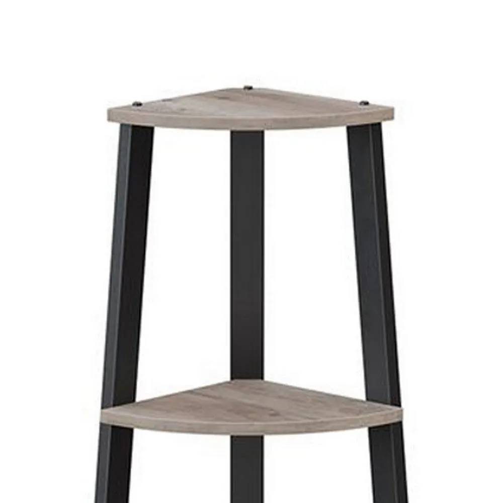 49 Inch Corner Ladder Shelves, 4 Tiers, Black Metal Frame, Greige Finish By Casagear Home