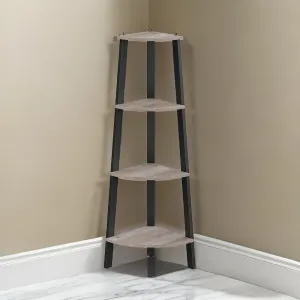 49 Inch Corner Ladder Shelves, 4 Tiers, Black Metal Frame, Greige Finish By Casagear Home