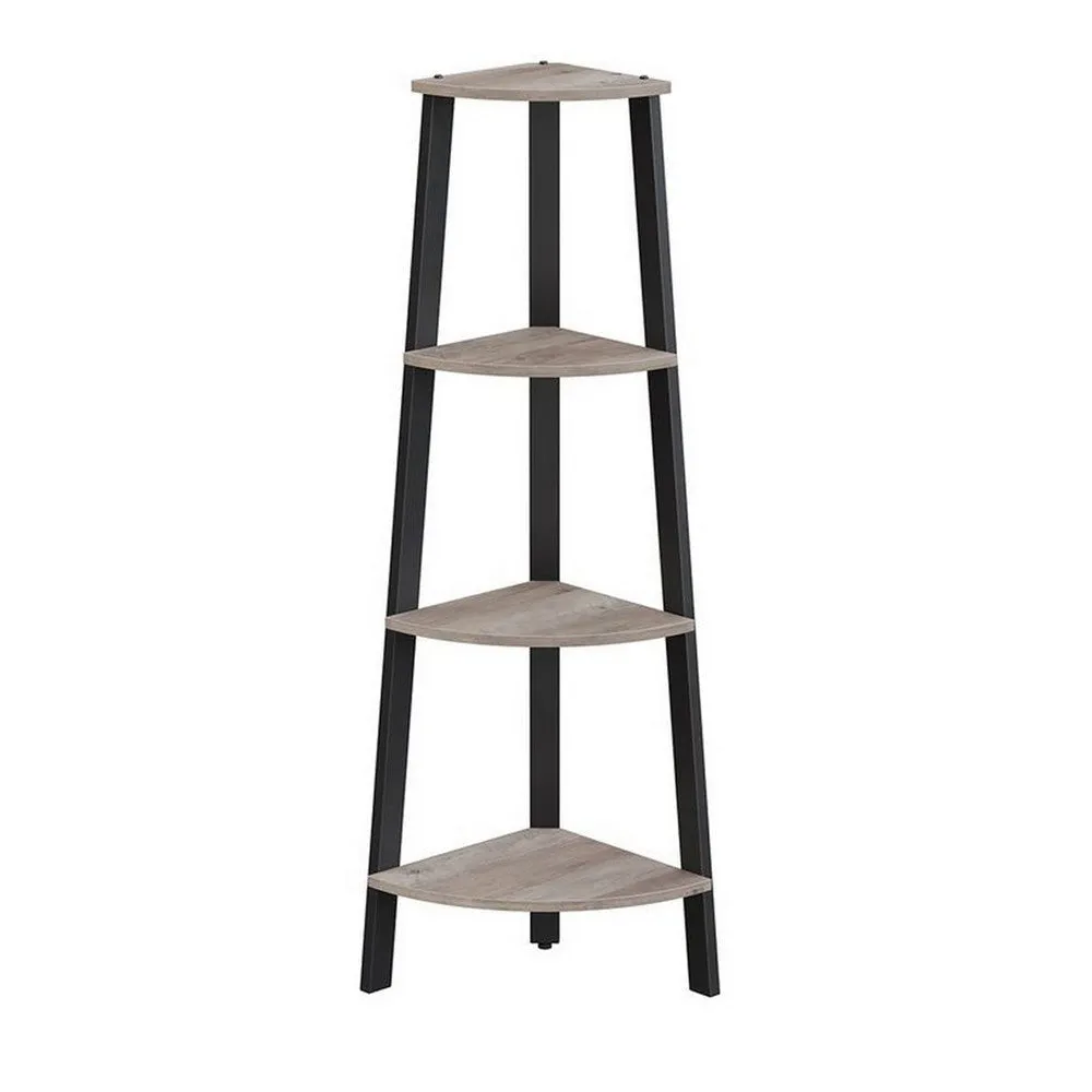 49 Inch Corner Ladder Shelves, 4 Tiers, Black Metal Frame, Greige Finish By Casagear Home