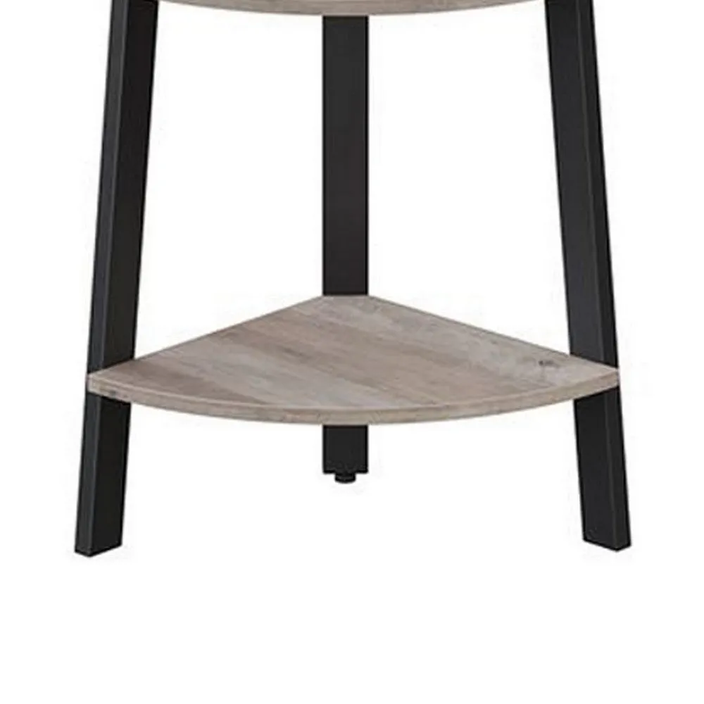 49 Inch Corner Ladder Shelves, 4 Tiers, Black Metal Frame, Greige Finish By Casagear Home