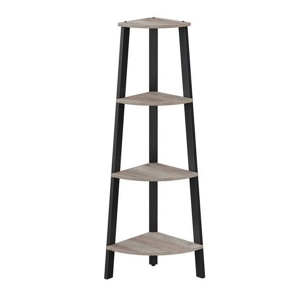 49 Inch Corner Ladder Shelves, 4 Tiers, Black Metal Frame, Greige Finish By Casagear Home