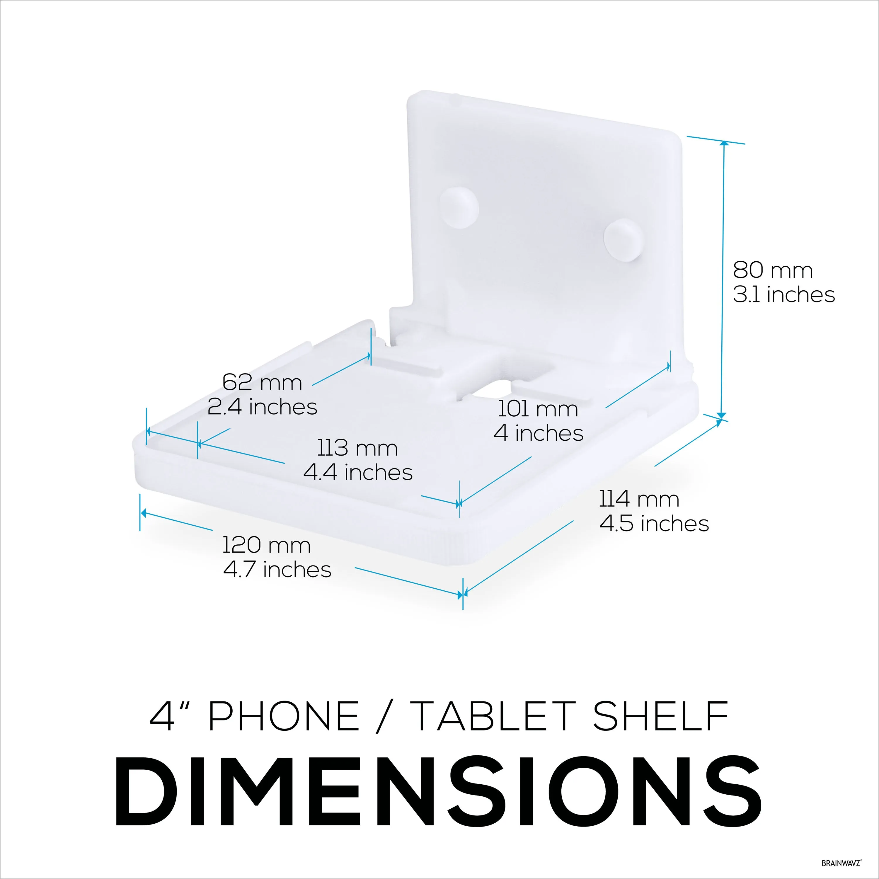 4" Small Wall Mount Shelf with Tablet & Phone Holder, Use for Baby Monitors, Bedside, Decor, Cameras, Speakers & More, Adhesive & Screw-in
