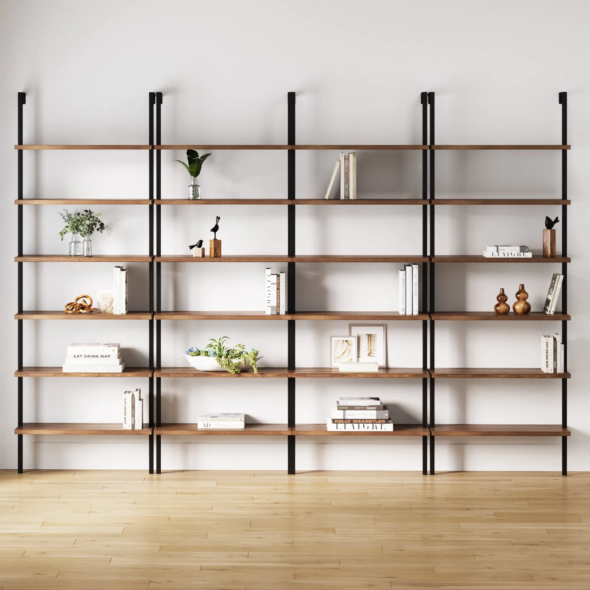 6-Shelf Bookcase Oak Matte Black (Set of 4)