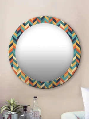 999STORE Printed Decorate Items for Home Design Mirror for Wall Colorful Pattern Round Mirror (MDF_17X17 Inch_Multi) MirrorRSZ1005