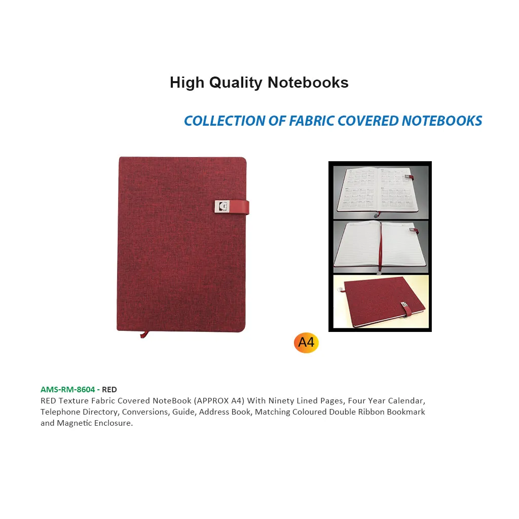AMS-RM-8604 - RED - A4 size Fabric Notebooks