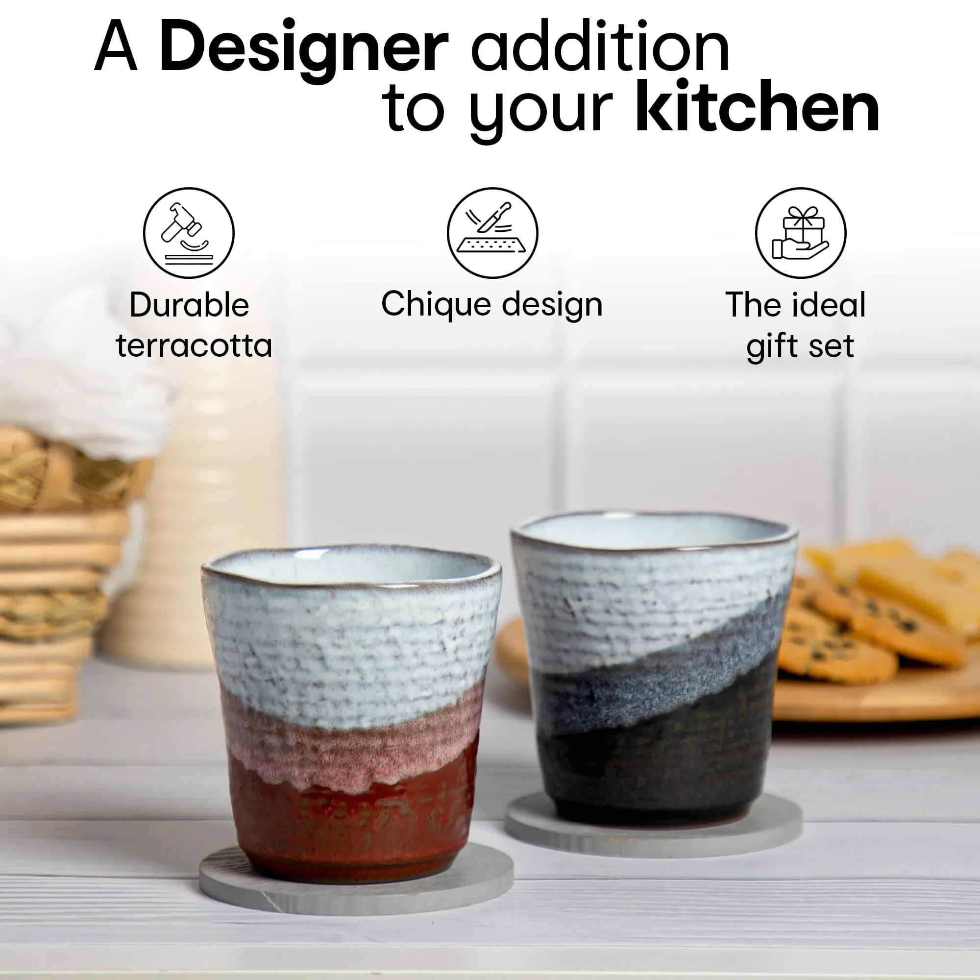 Anko Glazed Ceramic Chai Cups Set of 2 | 350ml | Microwave & Dishwasher Safe Coffee Mug & Tea Cups | Ideal Tea & Coffee Glass Set for Gifting | Everyday Use