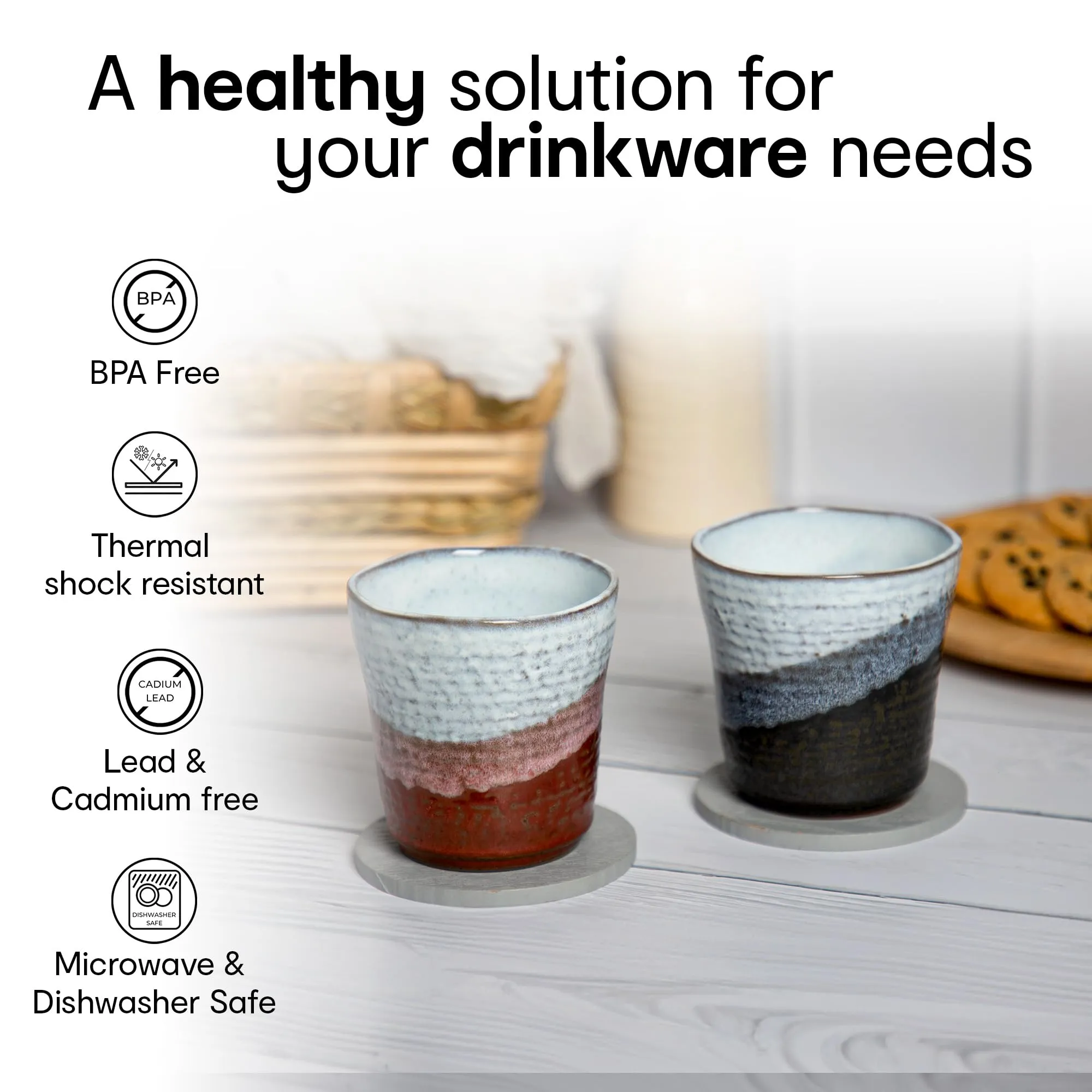 Anko Glazed Ceramic Chai Cups Set of 2 | 350ml | Microwave & Dishwasher Safe Coffee Mug & Tea Cups | Ideal Tea & Coffee Glass Set for Gifting | Everyday Use