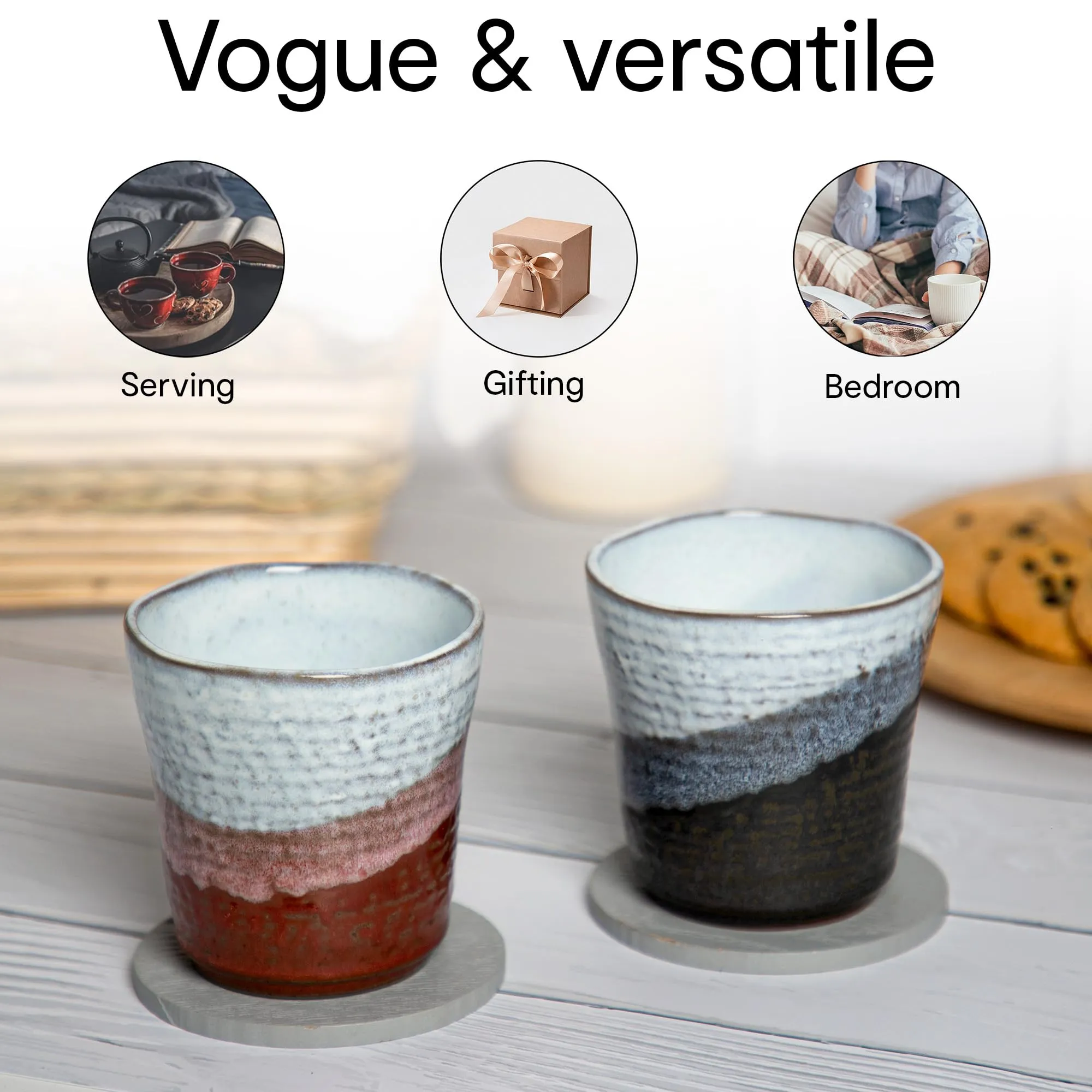 Anko Glazed Ceramic Chai Cups Set of 2 | 350ml | Microwave & Dishwasher Safe Coffee Mug & Tea Cups | Ideal Tea & Coffee Glass Set for Gifting | Everyday Use