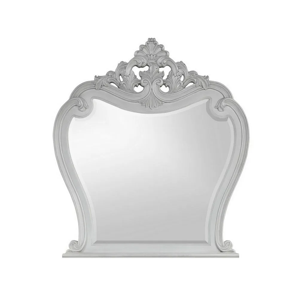 Api 45 x 50 Dresser Mirror, Beveled, Carved Crown Top, Mist Gray Finish By Casagear Home