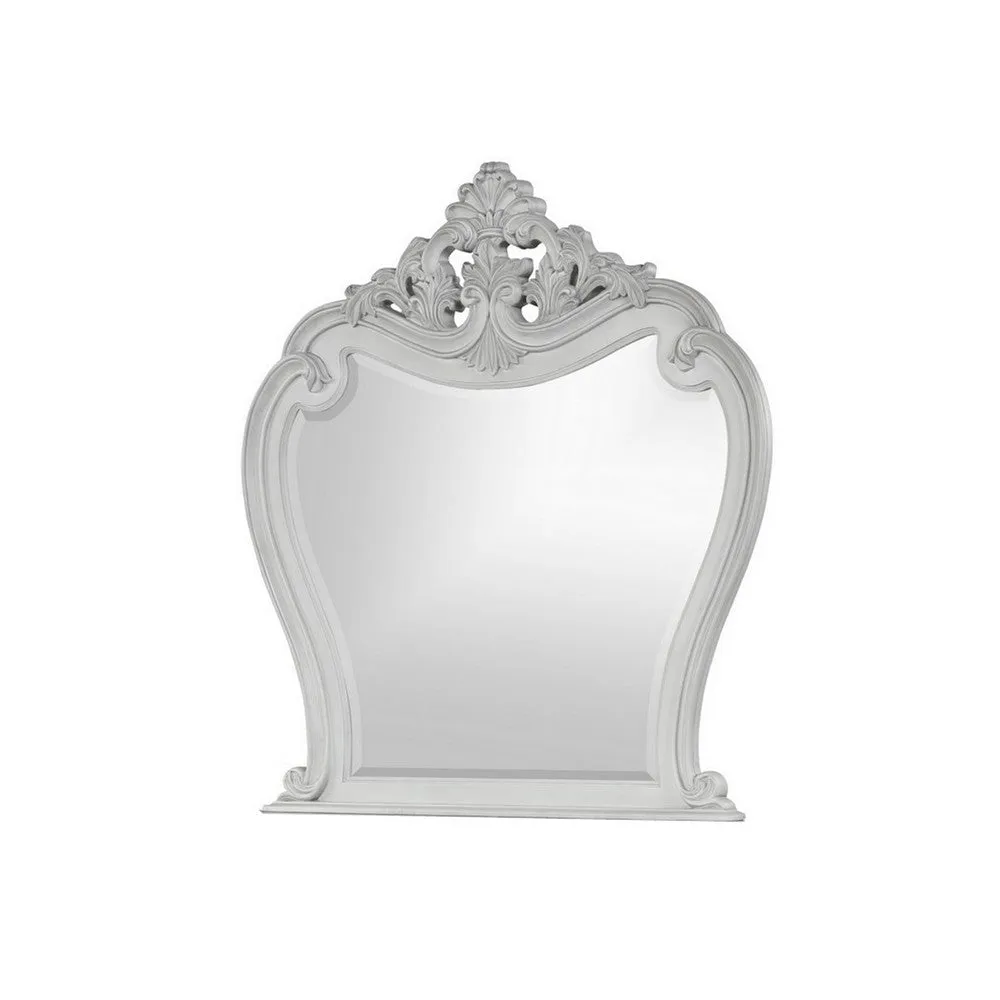 Api 45 x 50 Dresser Mirror, Beveled, Carved Crown Top, Mist Gray Finish By Casagear Home