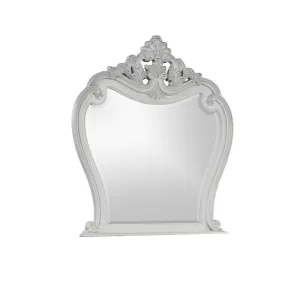 Api 45 x 50 Dresser Mirror, Beveled, Carved Crown Top, Mist Gray Finish By Casagear Home