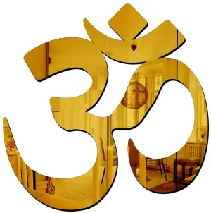 Asmi Collections Beautiful Om Self Adhesive Acrylic Mirror Wall Stickers (Gold)