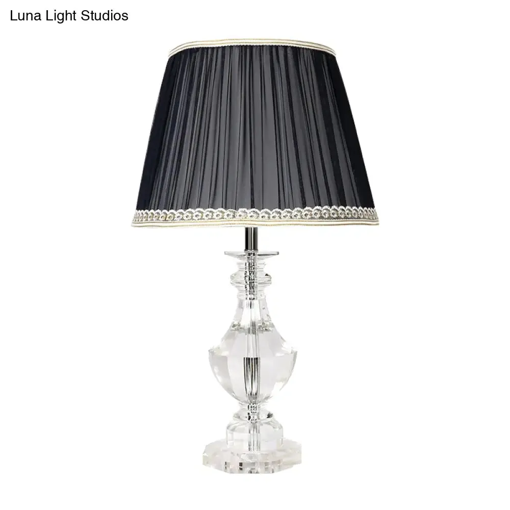 Bedroom Crystal Nightstand Lamp with Conical Fabric Shade