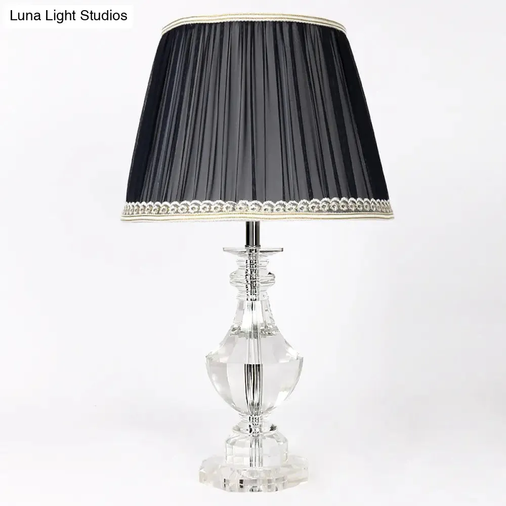 Bedroom Crystal Nightstand Lamp with Conical Fabric Shade