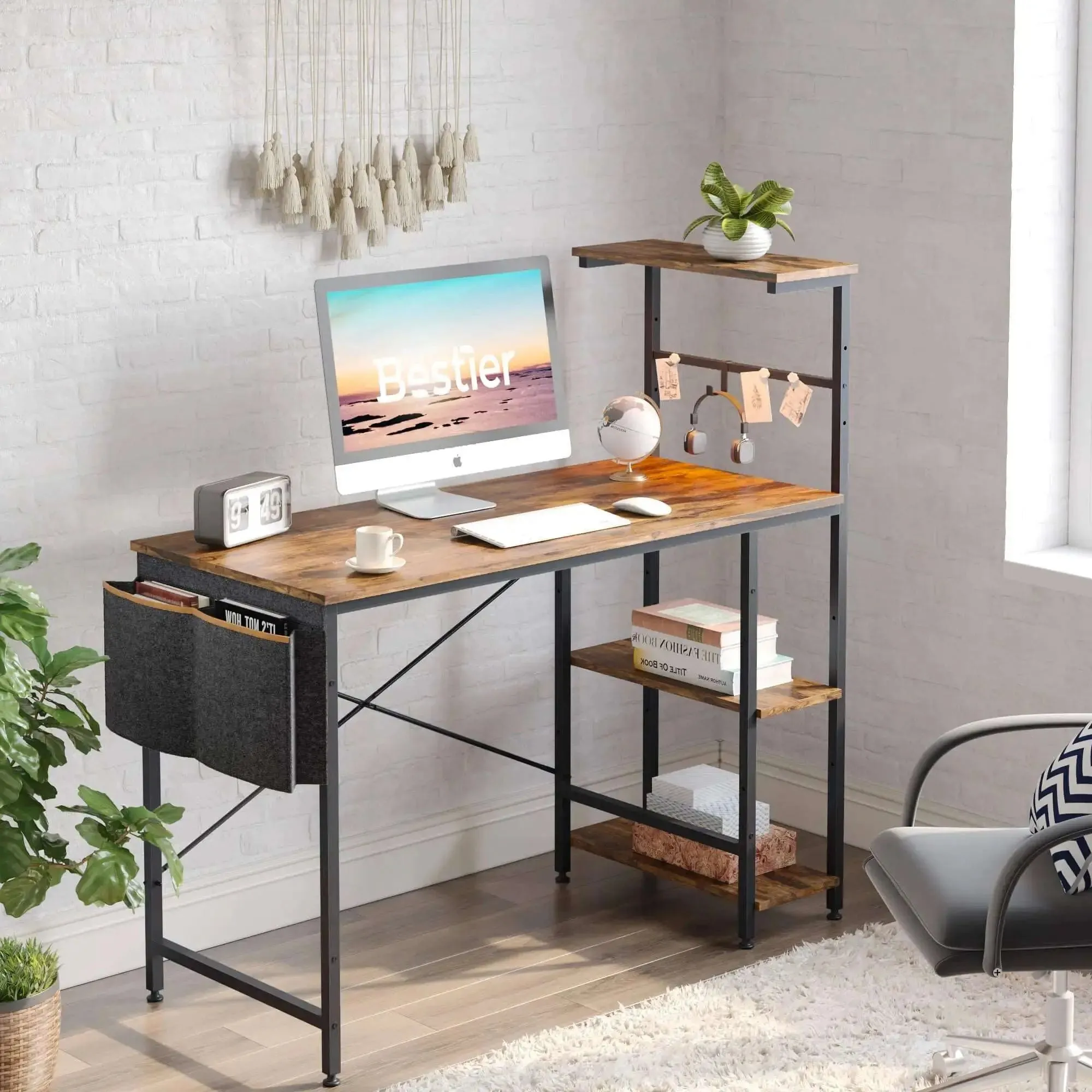 Bestier Gaming Desk with LED Lights, 44 Inch PC Gamer Desk for Small Spaces