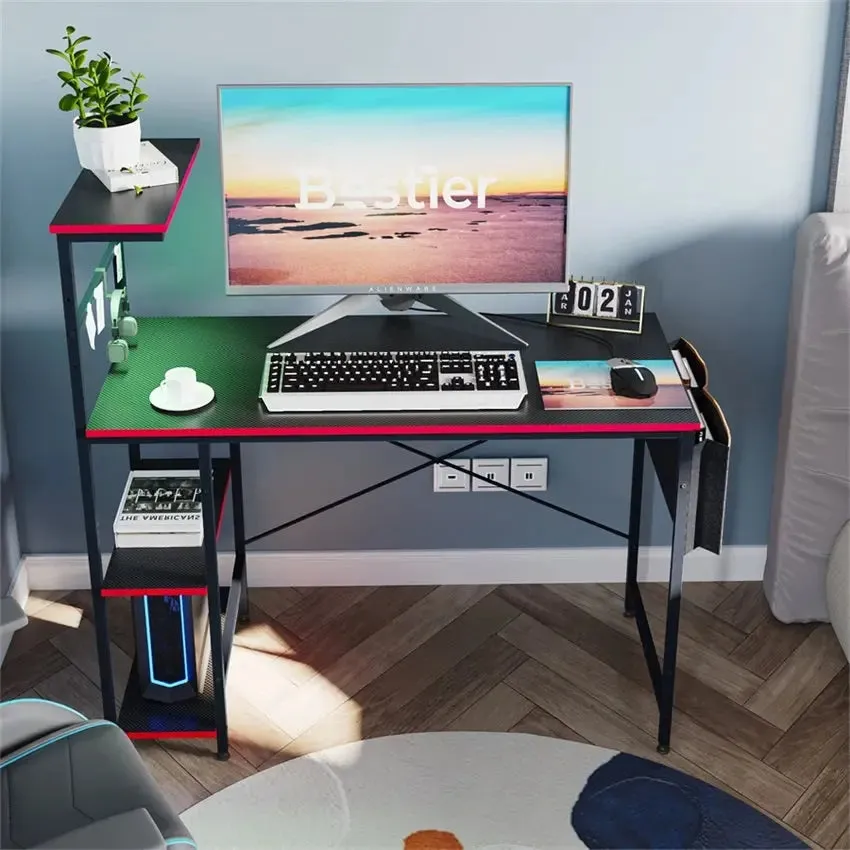 Bestier Gaming Desk with LED Lights, 44 Inch PC Gamer Desk for Small Spaces