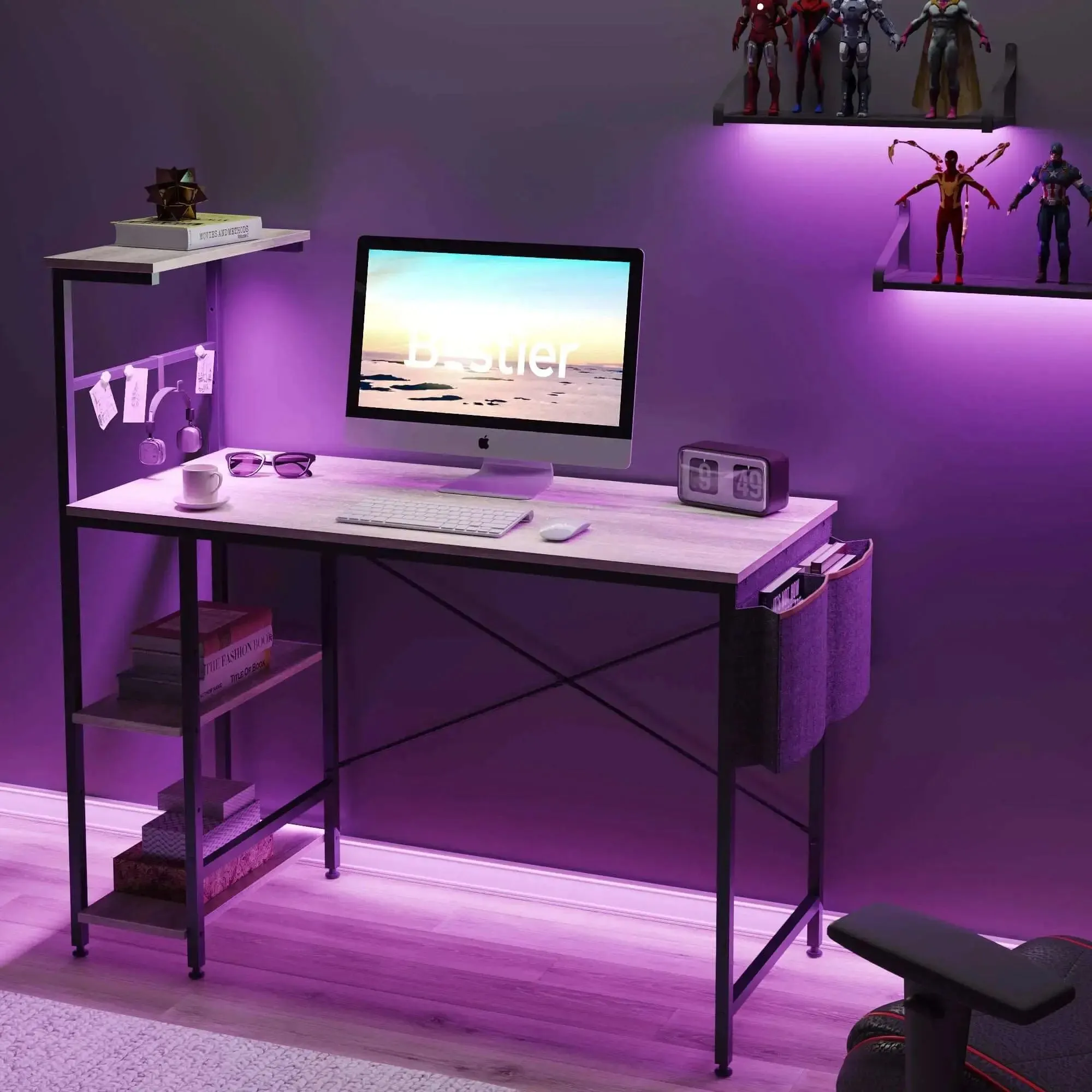 Bestier Gaming Desk with LED Lights, 44 Inch PC Gamer Desk for Small Spaces