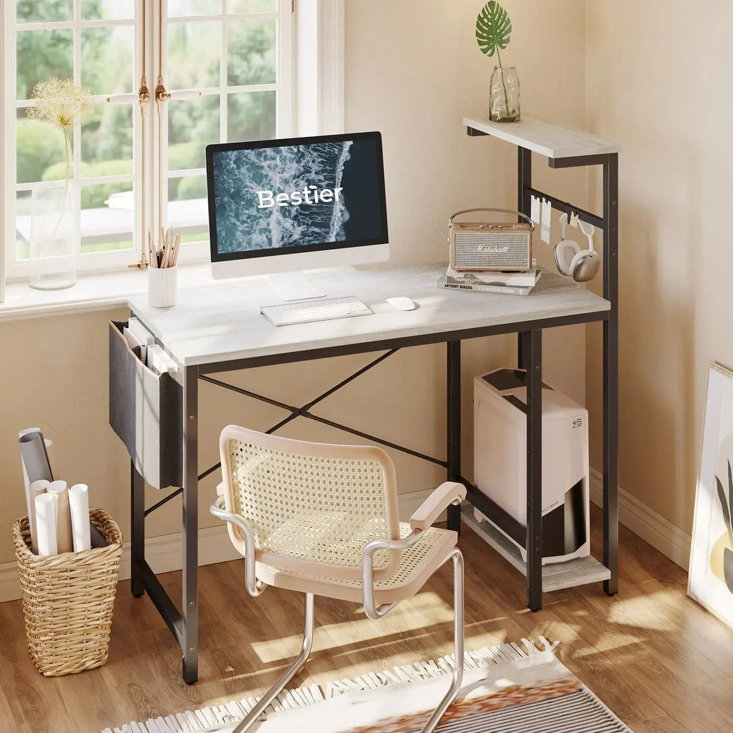 Bestier Gaming Desk with LED Lights, 44 Inch PC Gamer Desk for Small Spaces