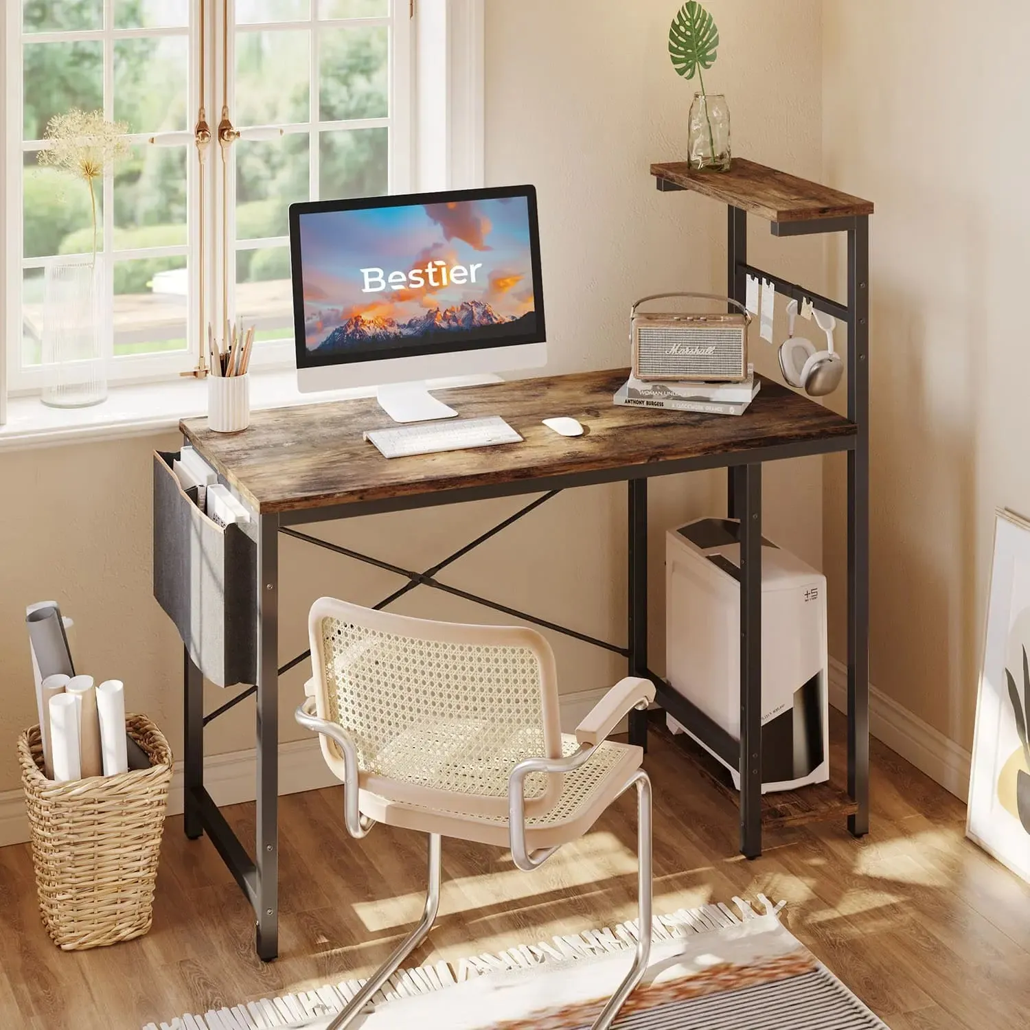 Bestier Gaming Desk with LED Lights, 44 Inch PC Gamer Desk for Small Spaces