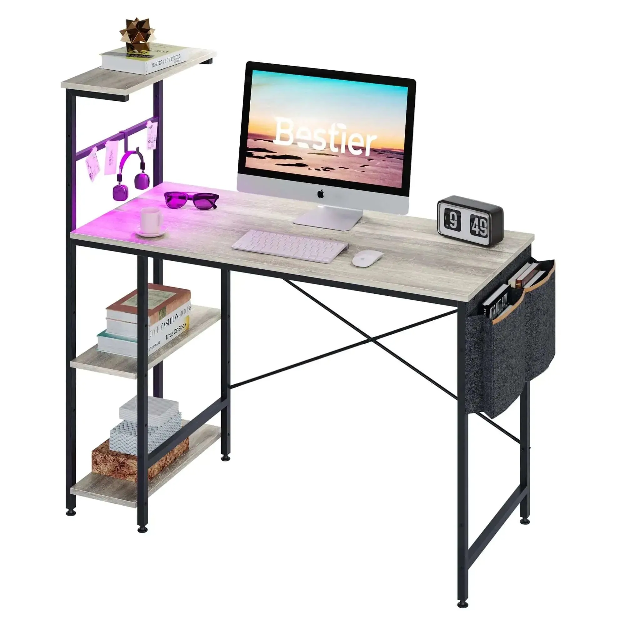 Bestier Gaming Desk with LED Lights, 44 Inch PC Gamer Desk for Small Spaces
