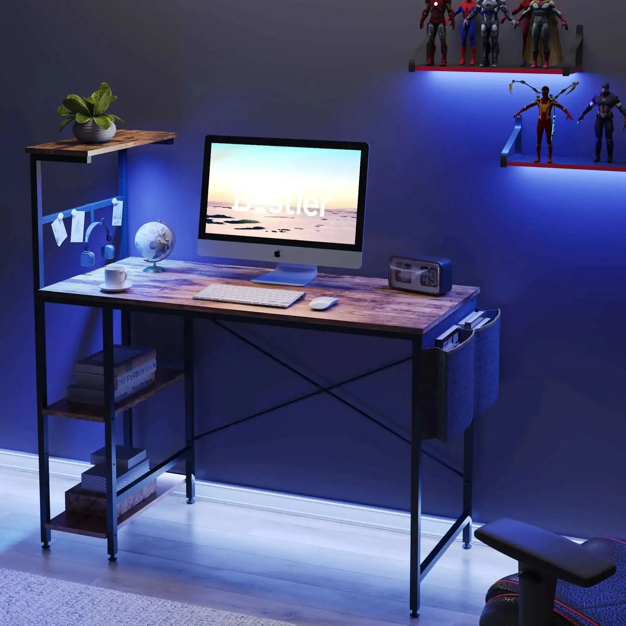 Bestier Gaming Desk with LED Lights, 44 Inch PC Gamer Desk for Small Spaces