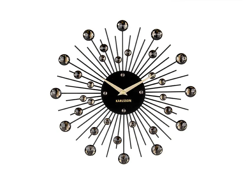 Black & Golden Wall Clock "Sunburst" with Crystals