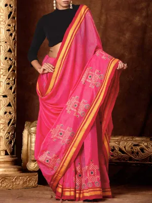 Block Chariot Printed Quirky Illkal Pink Saree