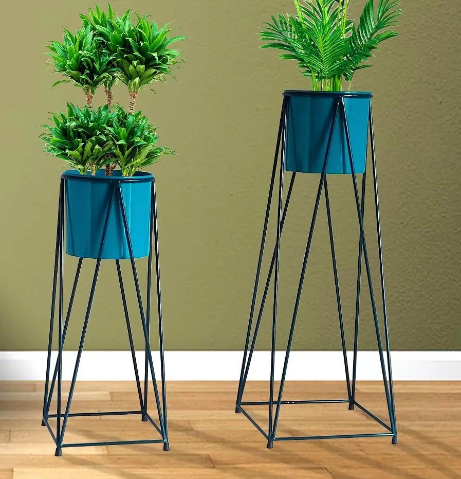 BLUE &  BLACK DIAMOND PLANTER SET OF 2