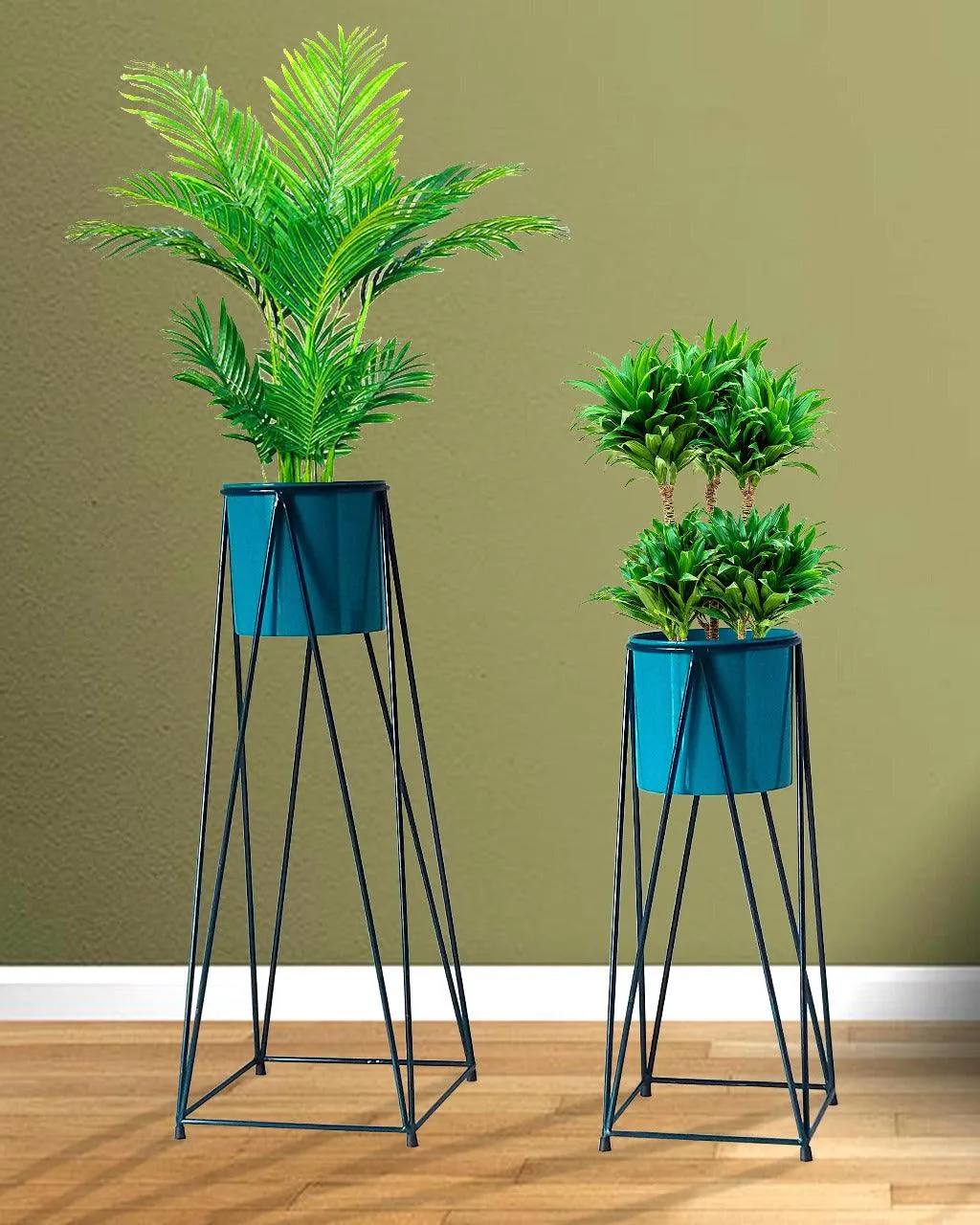 BLUE &  BLACK DIAMOND PLANTER SET OF 2