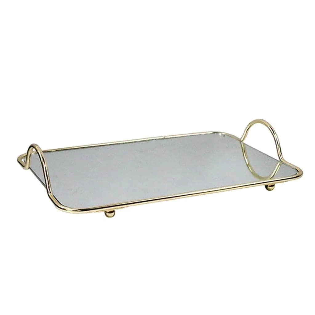 CALANDIS Mirror Tray Gold Display Vintage Jewelry Perfume for Bedroom Makeup Large