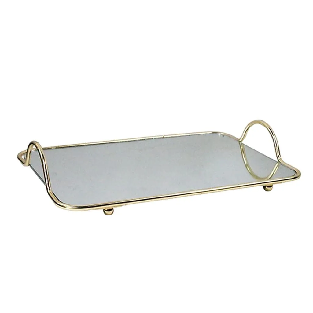 CALANDIS Mirror Tray Gold Display Vintage Jewelry Perfume for Bedroom Makeup Large