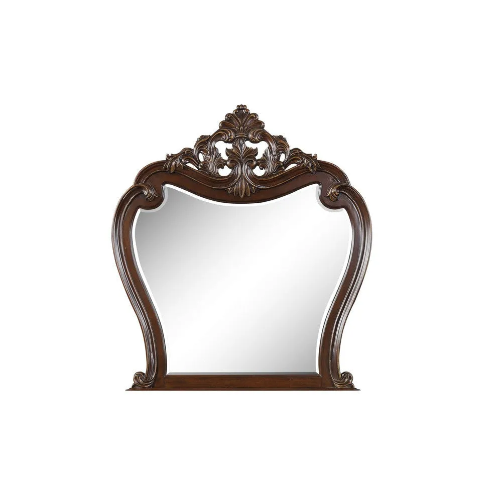 Cali 50 x 50 Dresser Mirror, Curved Body, Carved Crown Top, Cherry Brown By Casagear Home