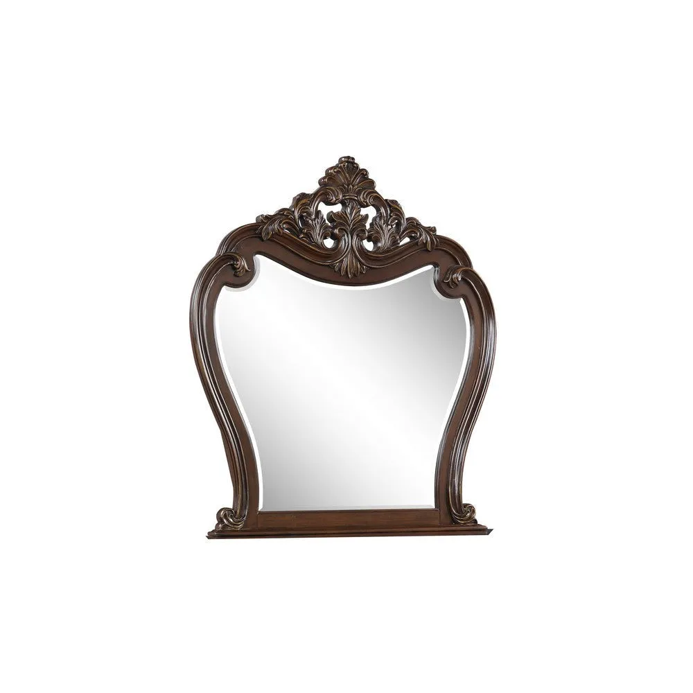 Cali 50 x 50 Dresser Mirror, Curved Body, Carved Crown Top, Cherry Brown By Casagear Home