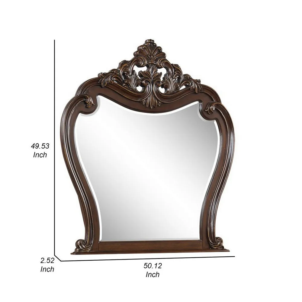 Cali 50 x 50 Dresser Mirror, Curved Body, Carved Crown Top, Cherry Brown By Casagear Home