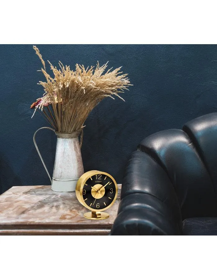Citizen Decorative Gold-Tone Modern Clock - Black Dial - Gold-Tone Accents