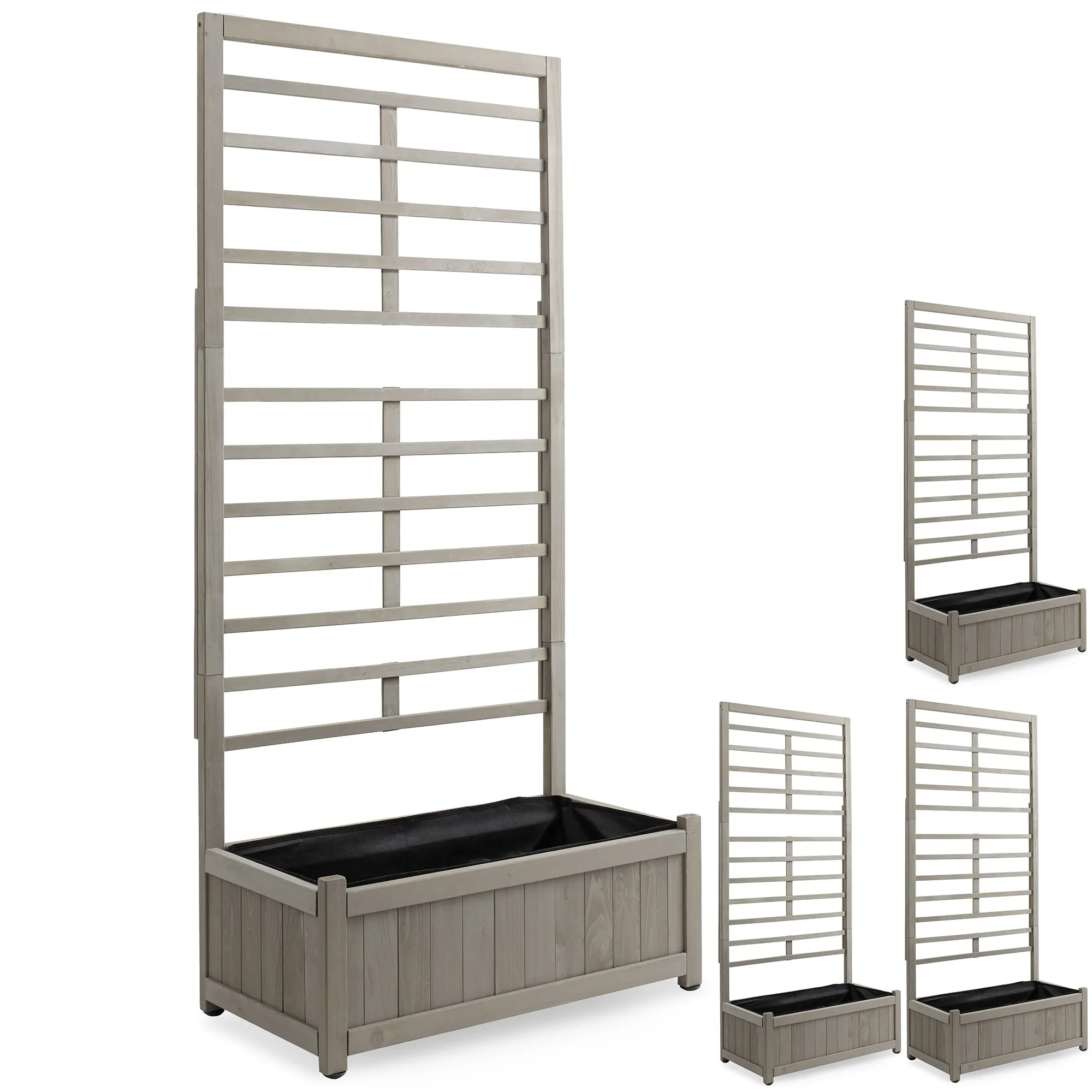 Climbing Planter Box, Wood Garden Bed with Trellis, Gray