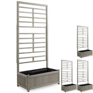 Climbing Planter Box, Wood Garden Bed with Trellis, Gray